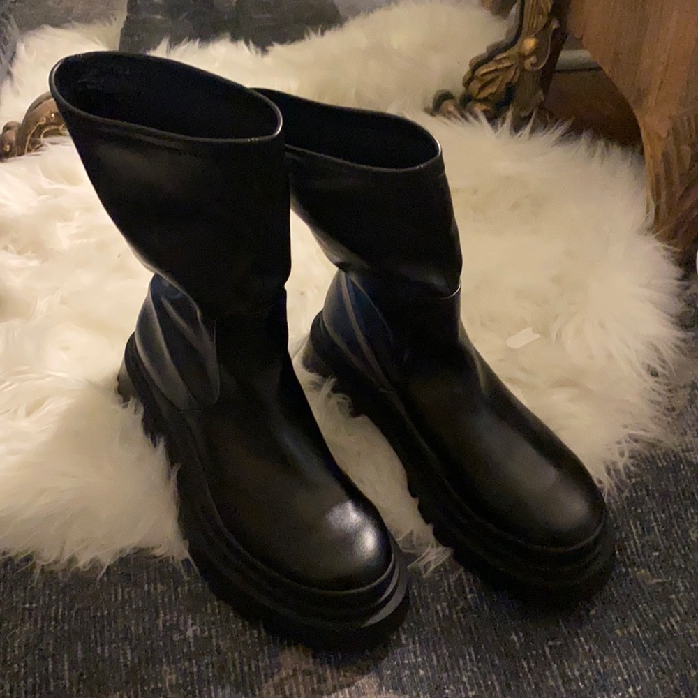 Zara Lug Sole Low Heel Sock Boot